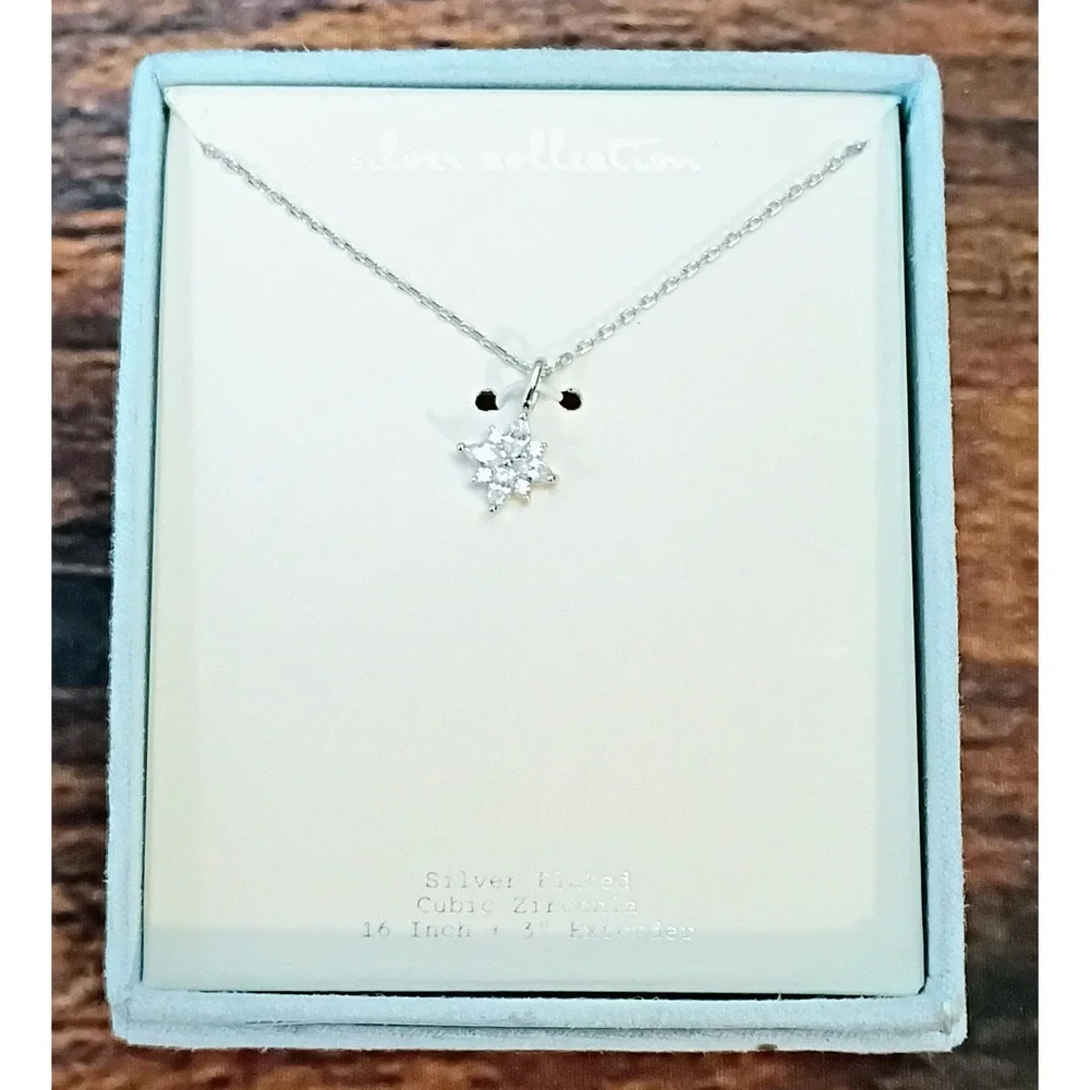 A New Day Silver Plated Cubic Zirconia Starburst Necklace 16-19‎ Inch